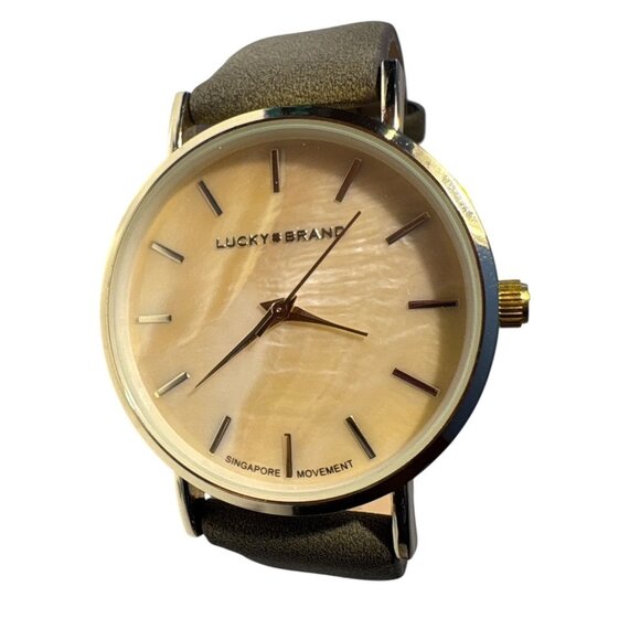 Lucky Brand Watch Womens Leather Strap Analog Watch Gold Dial Gift Box Like New - Picture 2 of 8
